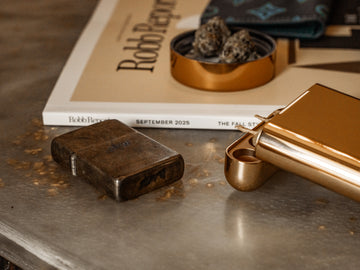 A zippo with Texas grown hemp and the Robb Report.